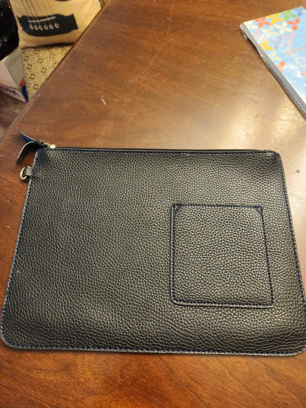 Source Unknown Black Pebbled Leather Toiletry Zip Pouch